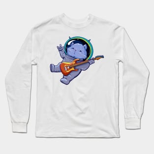 cat space playing guitar Long Sleeve T-Shirt